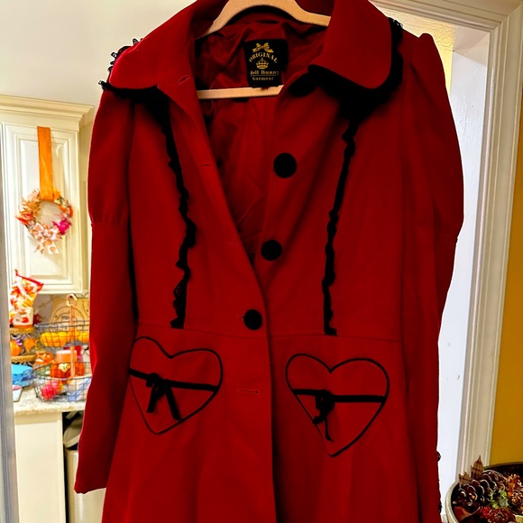 Hell Bunny Jackets & Blazers - Hell Bunny Vintage Style Red Heart-Embellished Women's Coat